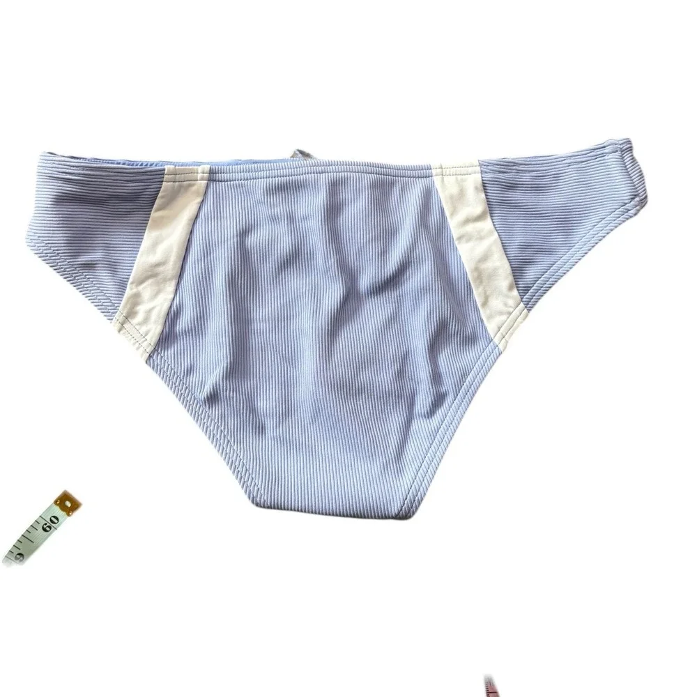 L*Space Penny Full Ribbed Bikini Bottom Light Blue White Stripe‎ Small NWT
